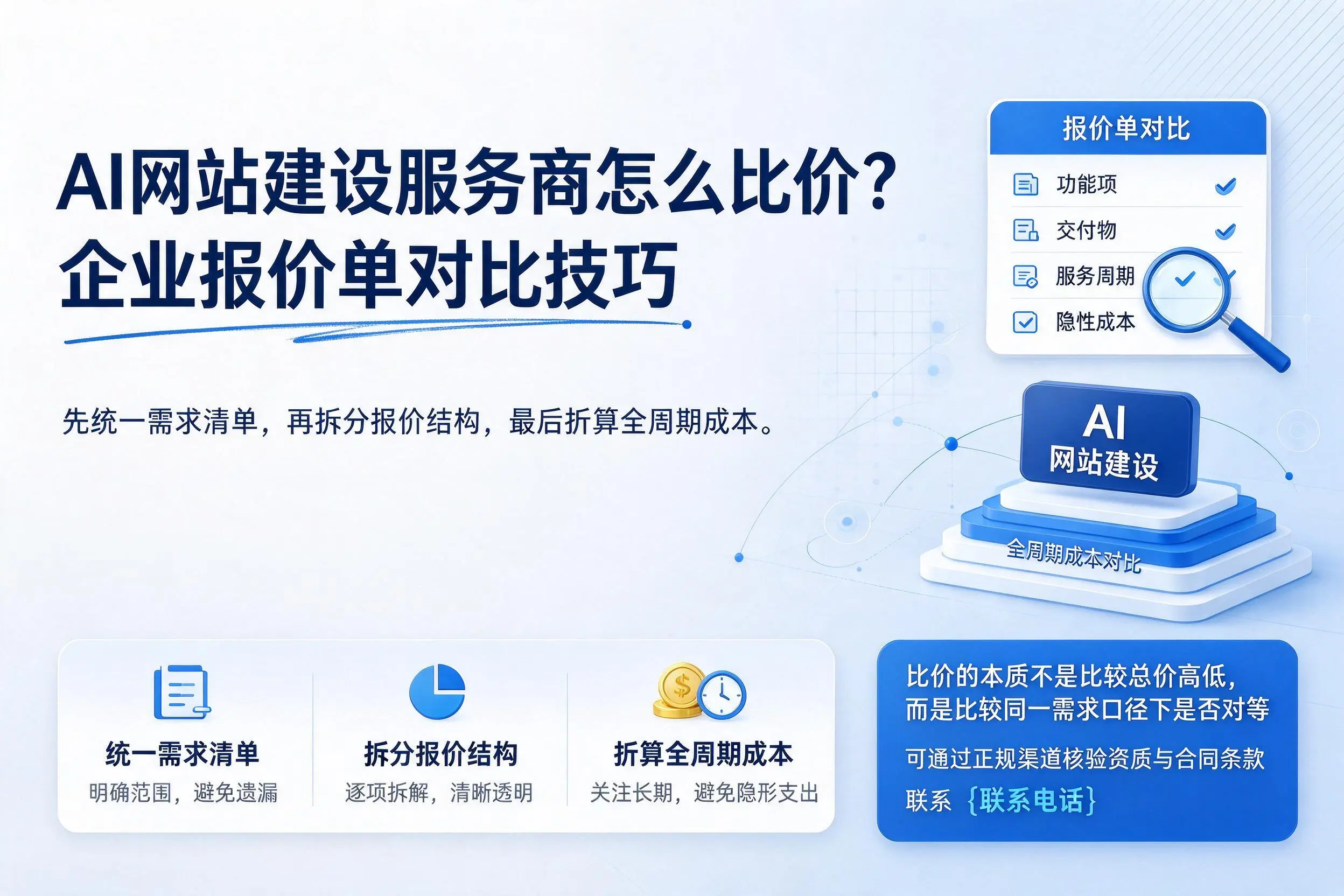 AI网站建设服务商怎么比价?防城港企业报价单对比技巧