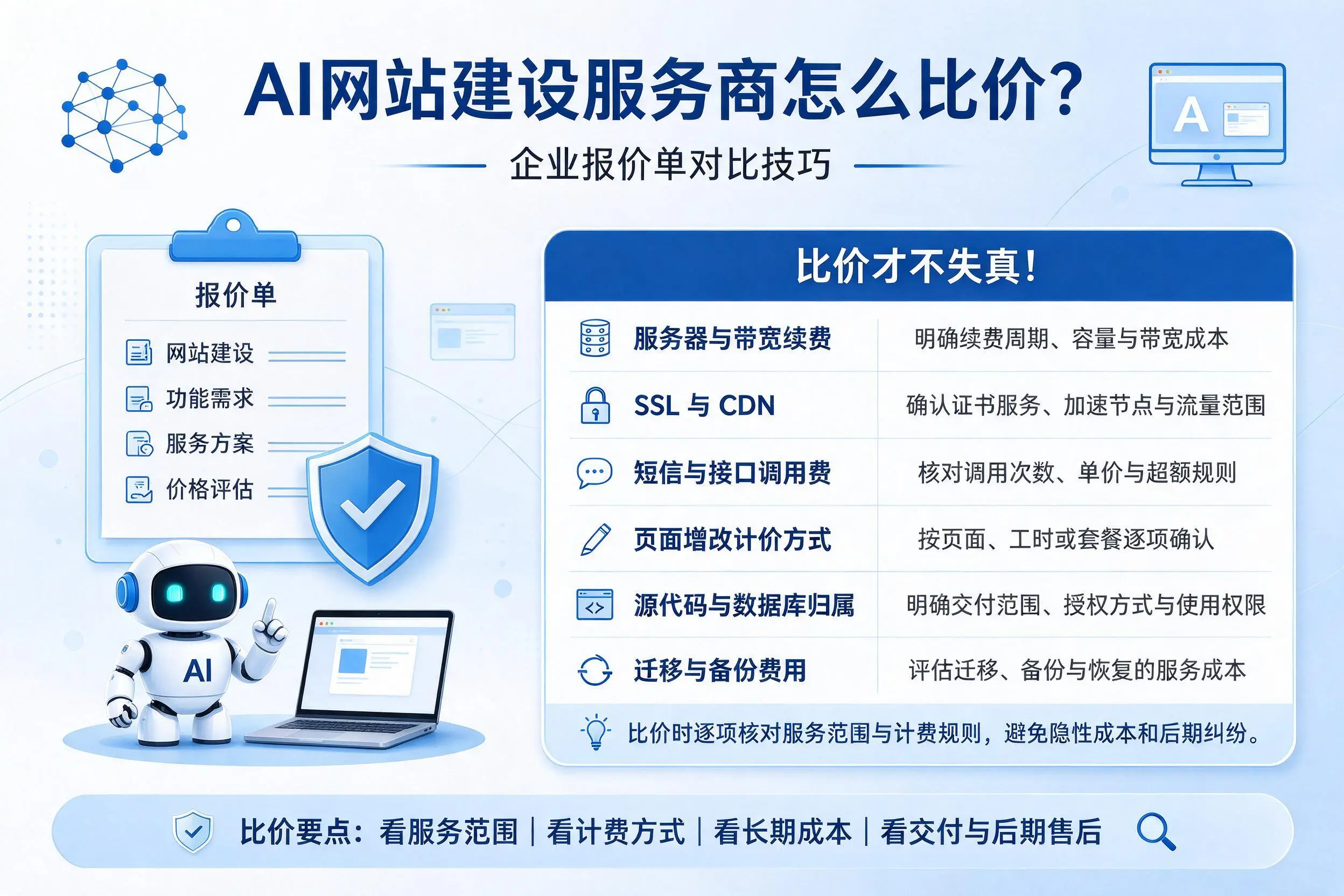 AI网站建设服务商怎么比价?防城港企业报价单对比技巧