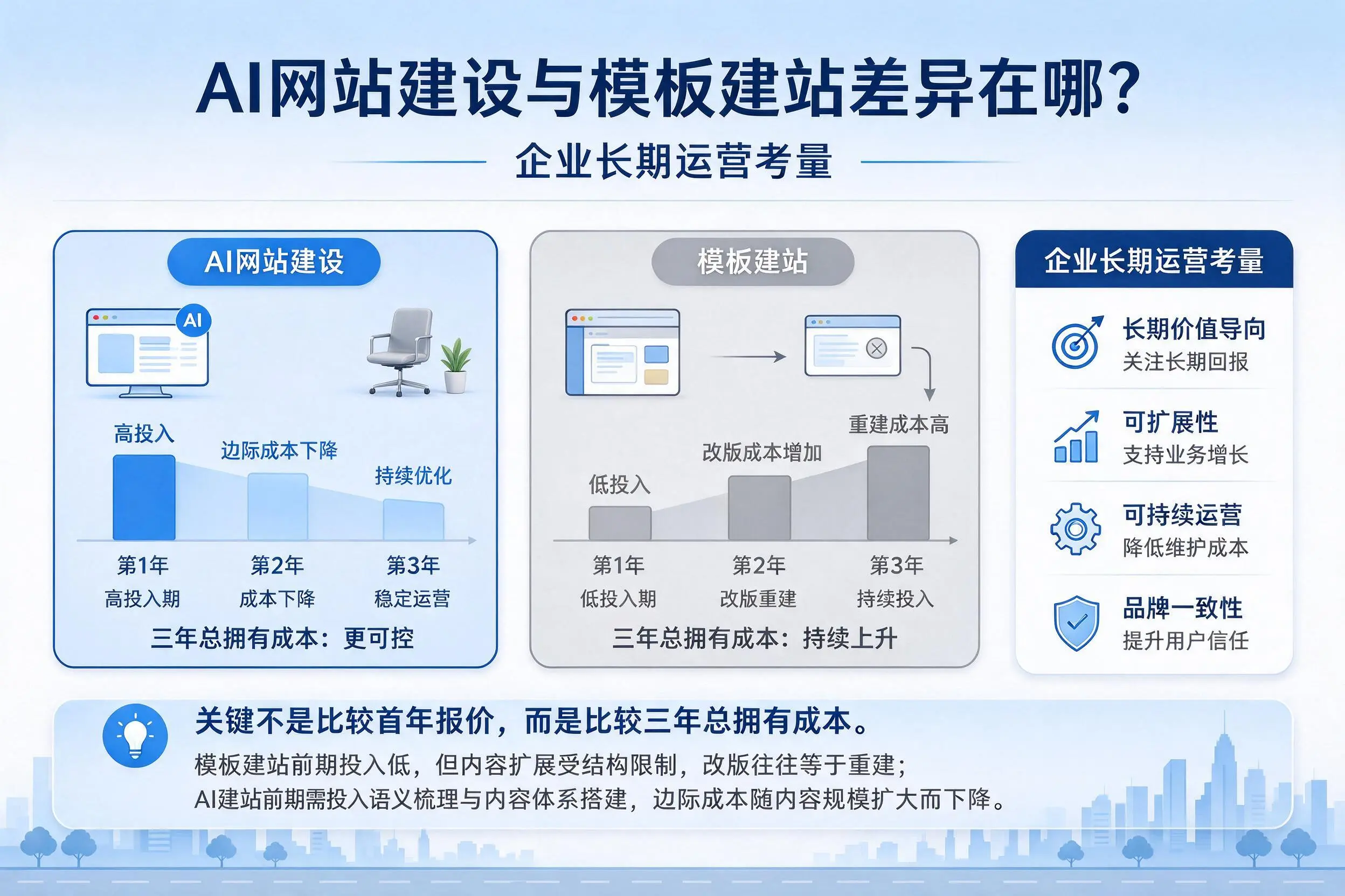 AI网站建设与模板建站差异在哪？防城港企业长期运营考量