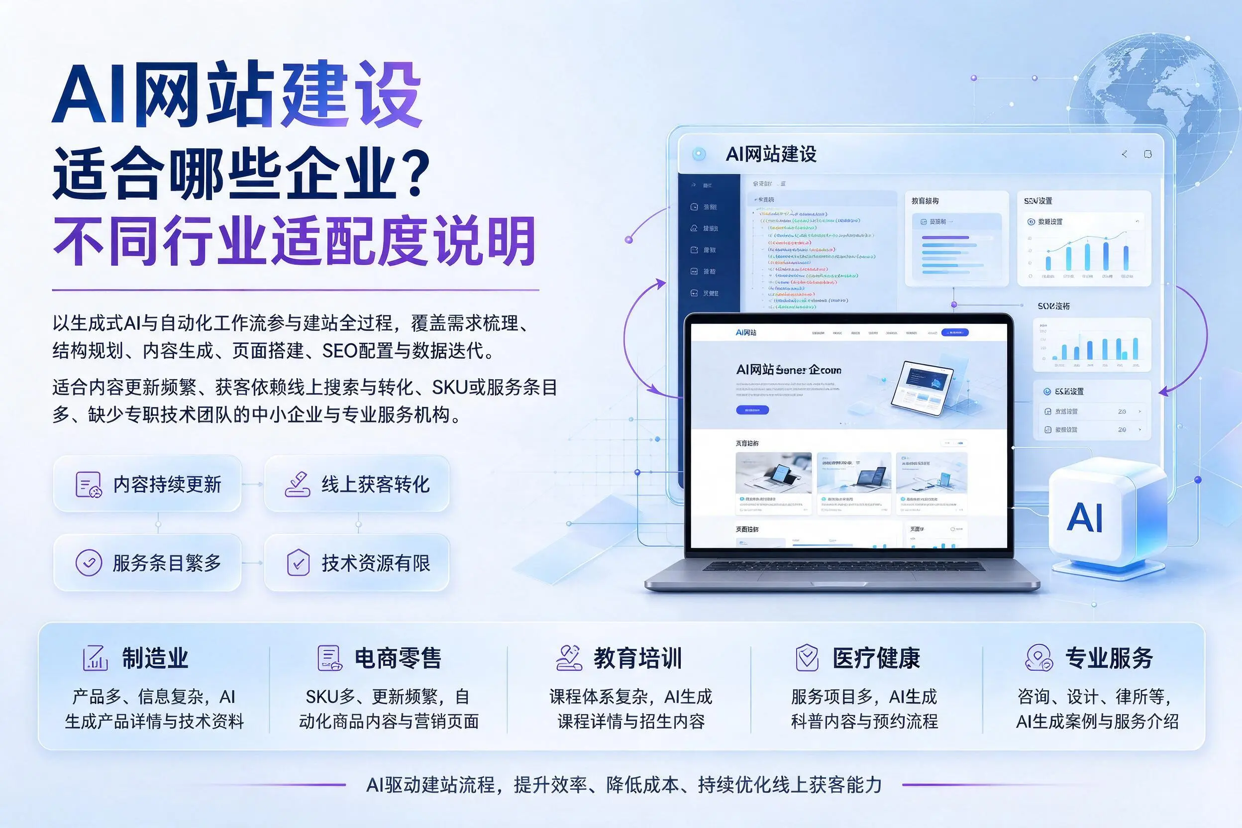 AI网站建设适合哪些企业？防城港不同行业适配度说明